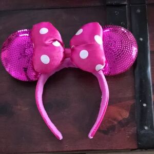 Disney Pink Sequin Minnie Ears Headband with Polka Dot Bow